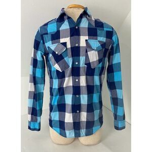 Chip & Pepper Checkered Blue Pearl Snap Shirt 100% Cotton - Men's Size Small